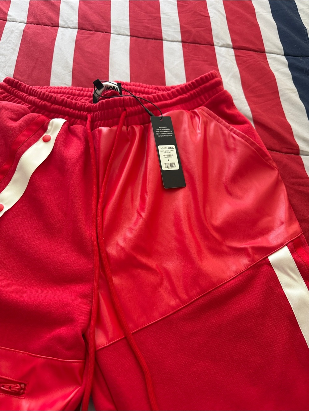 Fashion Nova Red & White Mixed-Media Jogger Pants - Picture 2 of 16